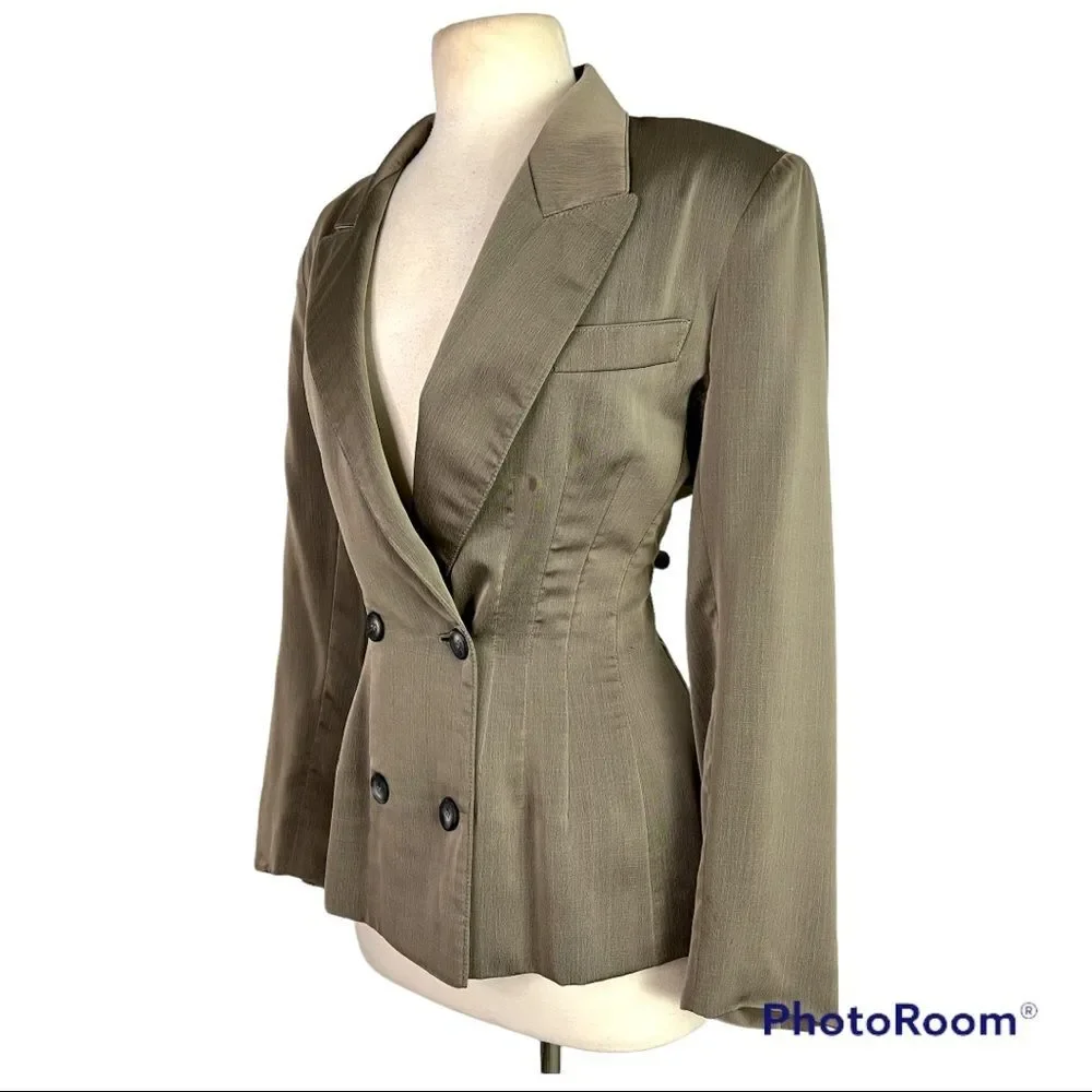 Ivan Grundahl Linea S Sheen Taupe Grey Double Breated Tailored Suit Blazer Large